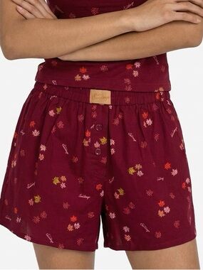IN MY SUNDAYS | NEW Burgundy Fall Leaf-Print Boxer-Style Shorts Women’s Size M